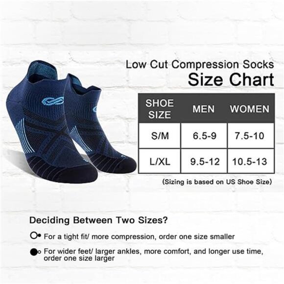 Ankle Compression Sock for Men and Women 2/4/6 Pairs, Low Cut Compression Sock - Picture 2 of 8